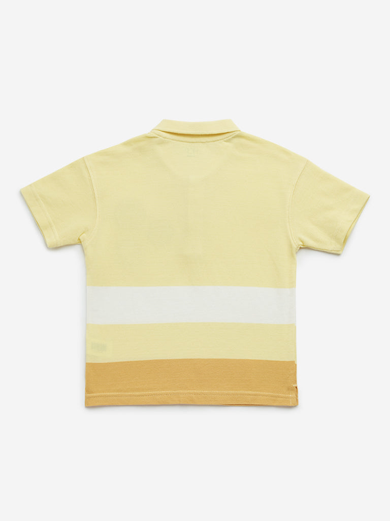 HOP Kids Yellow Colour-Blocked Design Cotton Polo T-Shirt