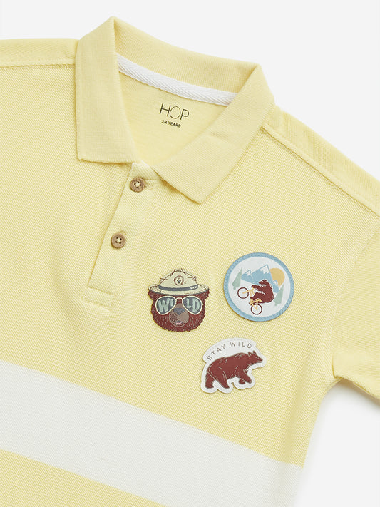 HOP Kids Yellow Colour-Blocked Design Cotton Polo T-Shirt