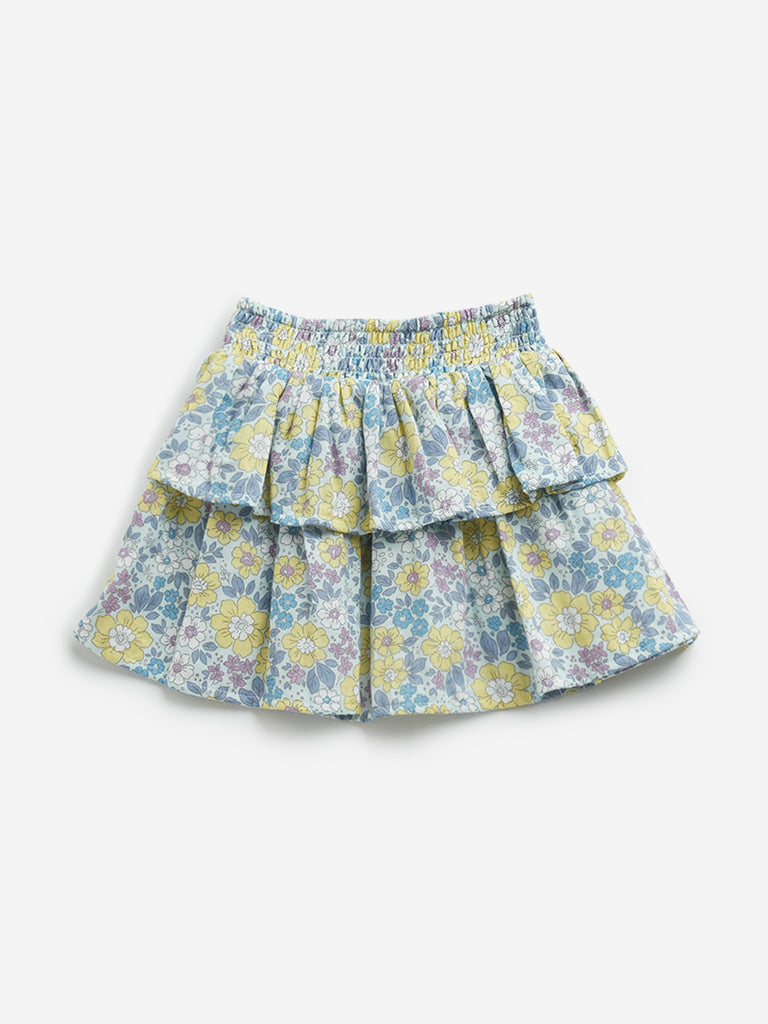 HOP Kids Multicolour Floral Design High-Rise Cotton Skirt