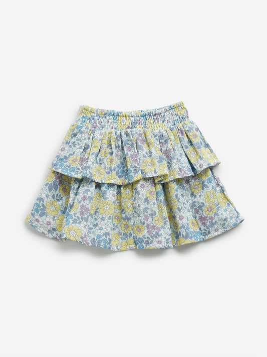 HOP Kids Multicolour Floral Design High-Rise Cotton Skirt