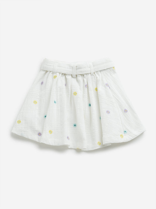 HOP Kids Off-White Floral Embroidered High-Rise Skirt