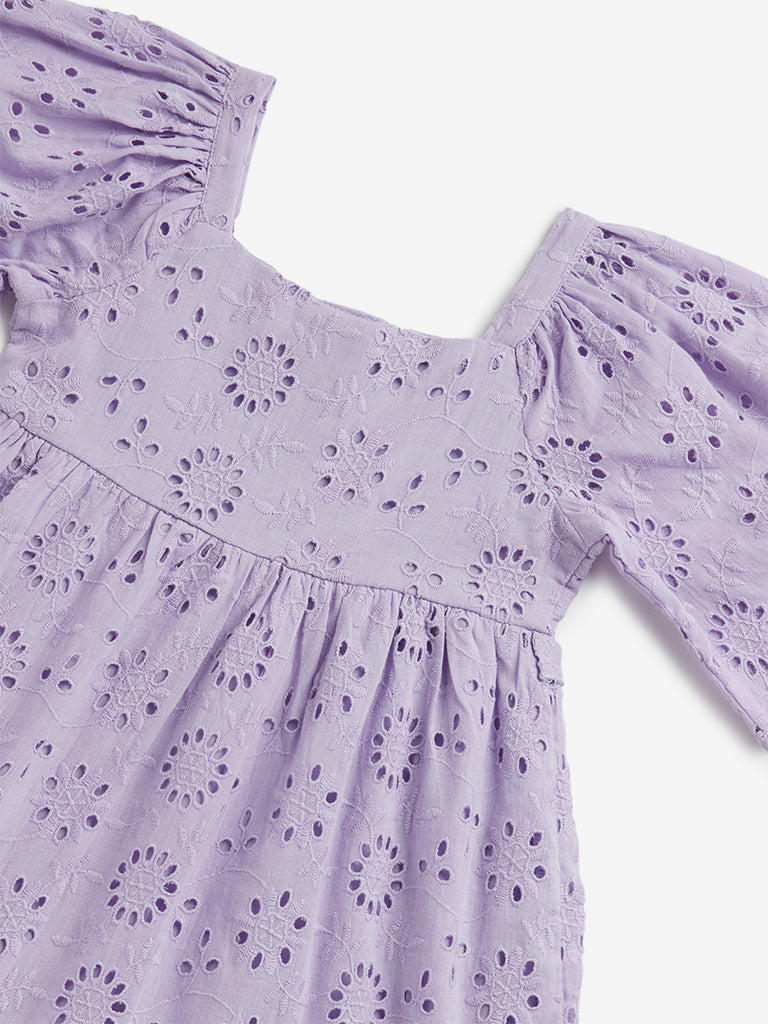 HOP Kids Lilac Schiffli Design Tiered Dress