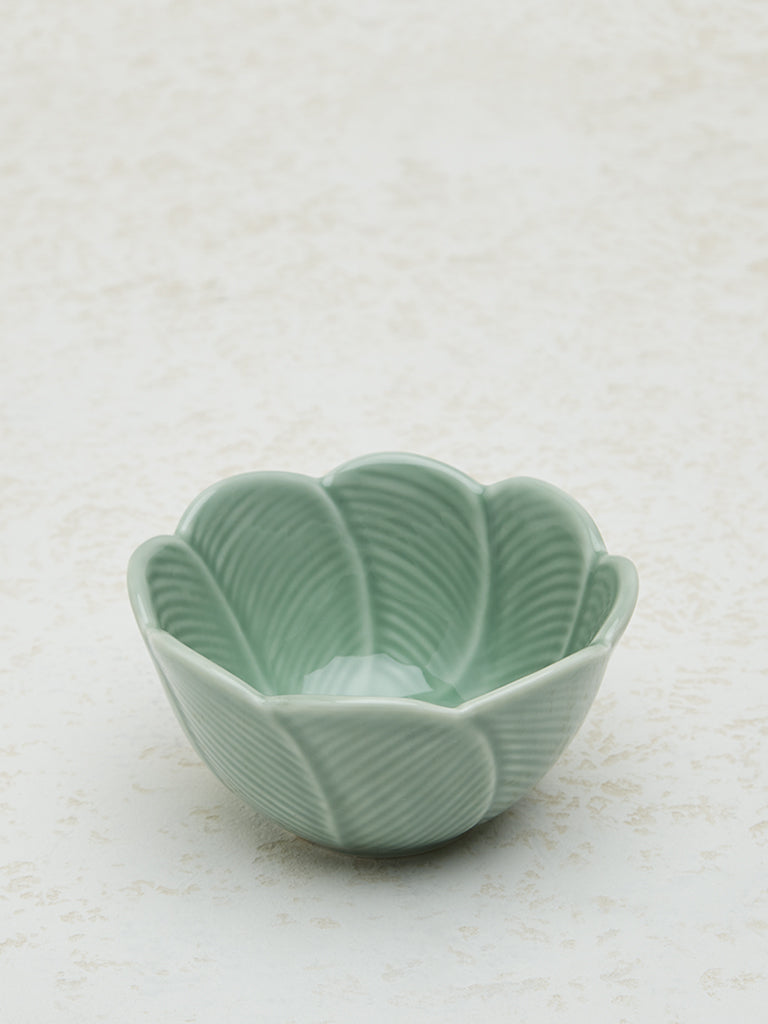 Westside Home Mint Tropical Leaf Design Serving Bowl - Small