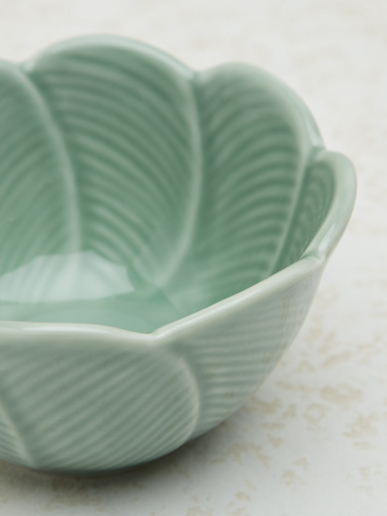 Westside Home Mint Tropical Leaf Design Serving Bowl - Small