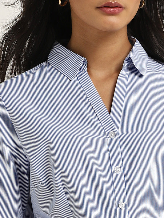 Wardrobe Blue Stripe Printed Shirt