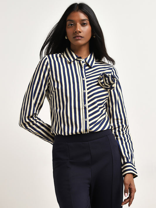 Wardrobe Navy Stripe Cotton Shirt
