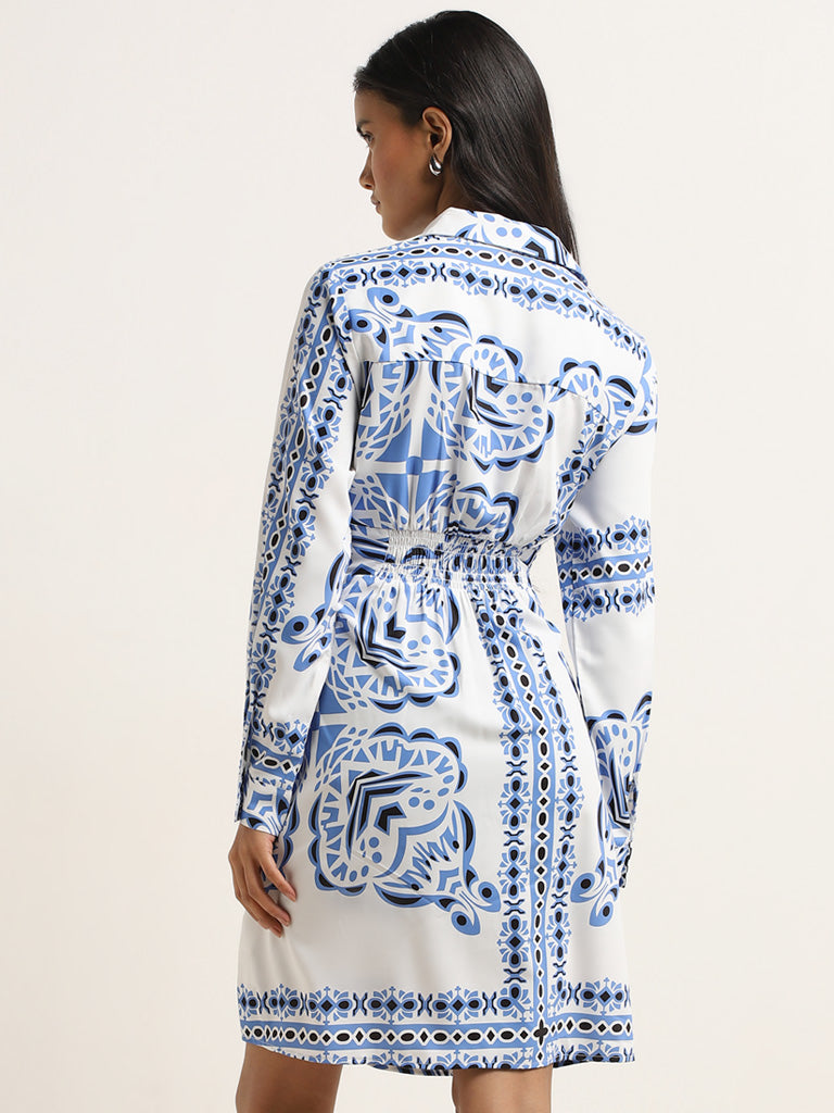 Wardrobe Blue Printed Shirt Dress