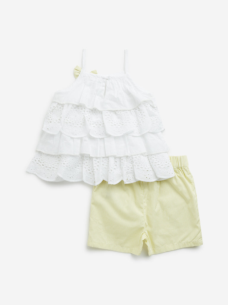 HOP Baby Lime Schiffli Design Cotton Top & Mid-Rise Shorts Set