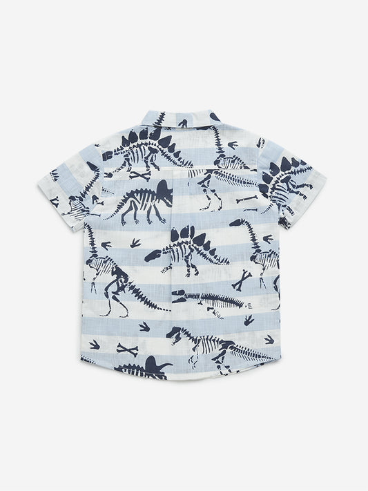 HOP Kids Blue Dinosaur Printed Cotton Shirt