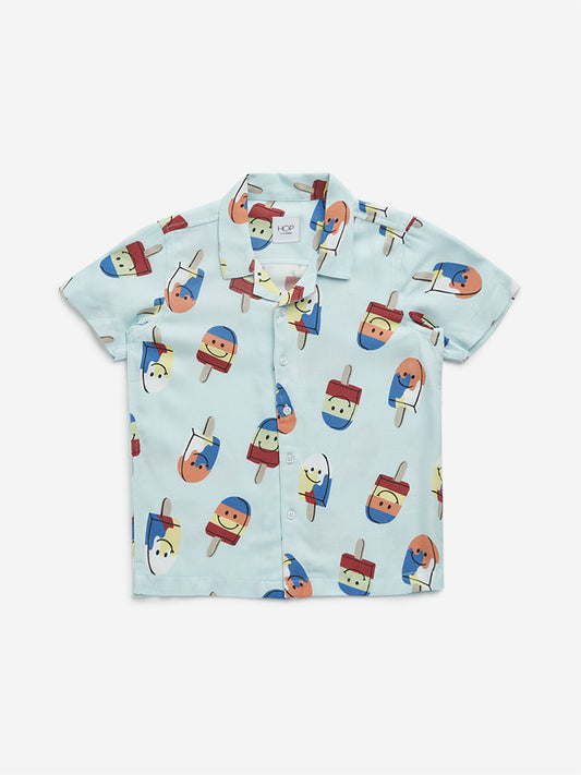 HOP Kids Light Blue Ice-Cream Printed Resort-Fit Shirt
