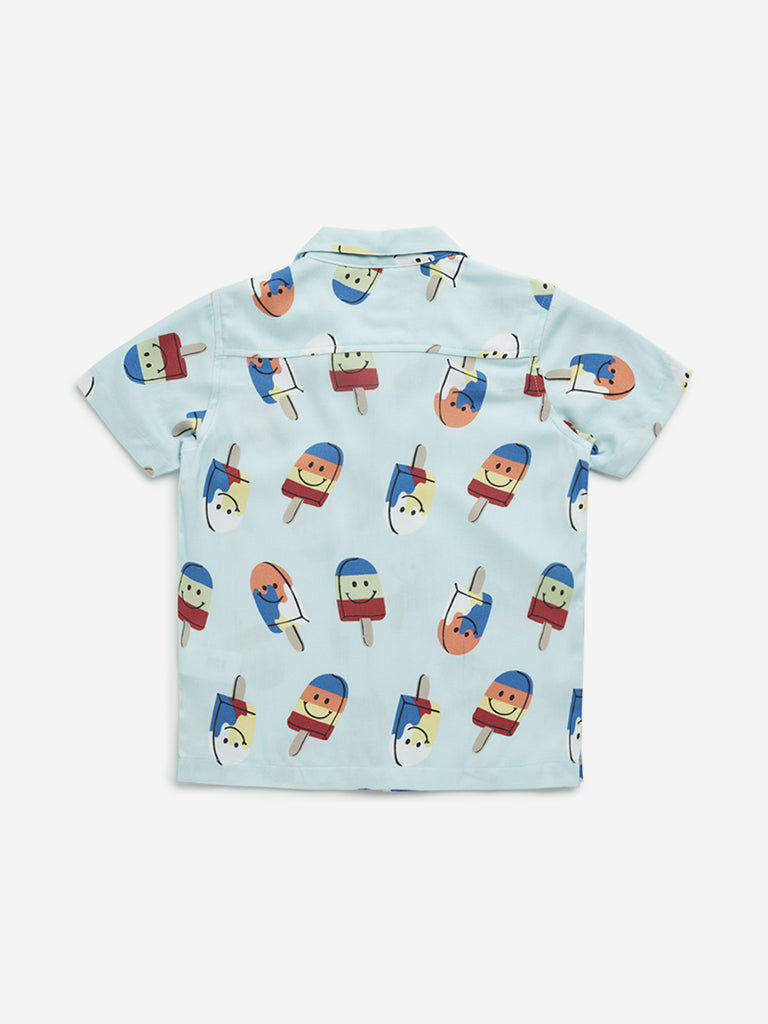 HOP Kids Light Blue Ice-Cream Printed Resort-Fit Shirt