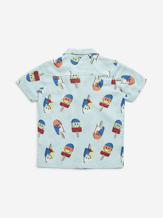 HOP Kids Light Blue Ice-Cream Printed Resort-Fit Shirt