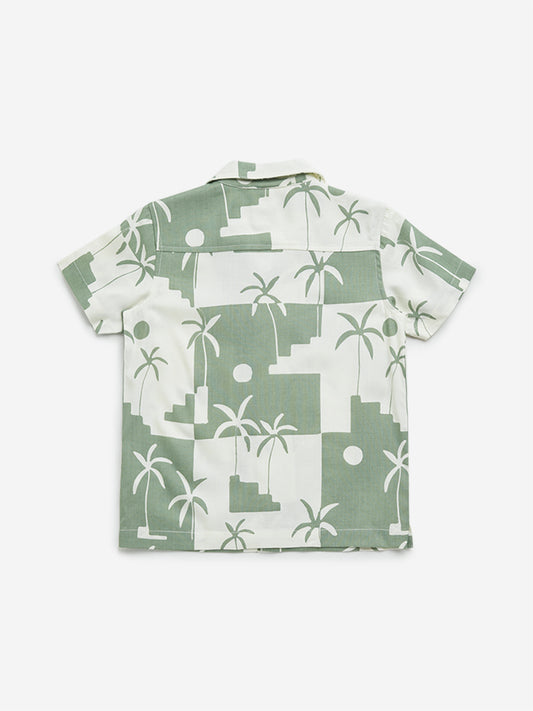 HOP Kids Sage Tropical-Inspired Resort-Fit Cotton Shirt