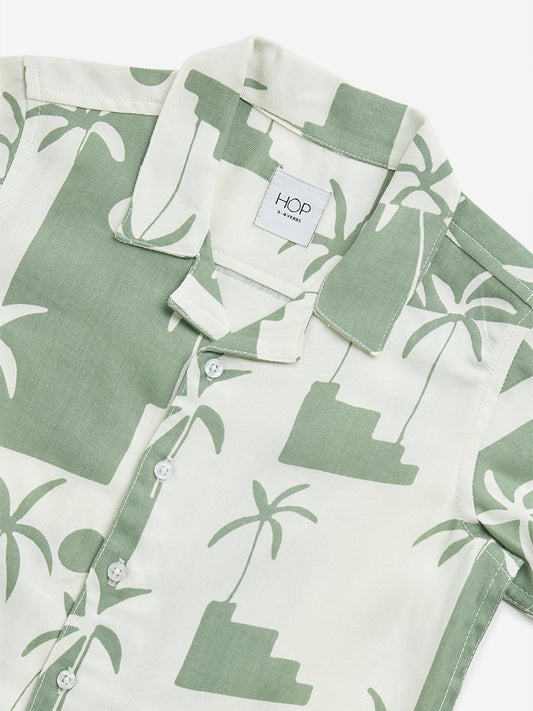 HOP Kids Sage Tropical-Inspired Resort-Fit Cotton Shirt
