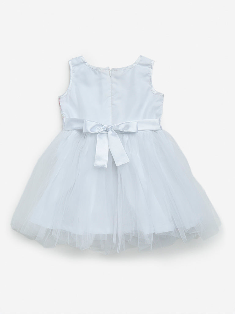 HOP Kids White Floral Design A-Line Dress