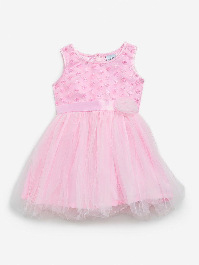 HOP Kids Pink Floral Design A-Line Dress