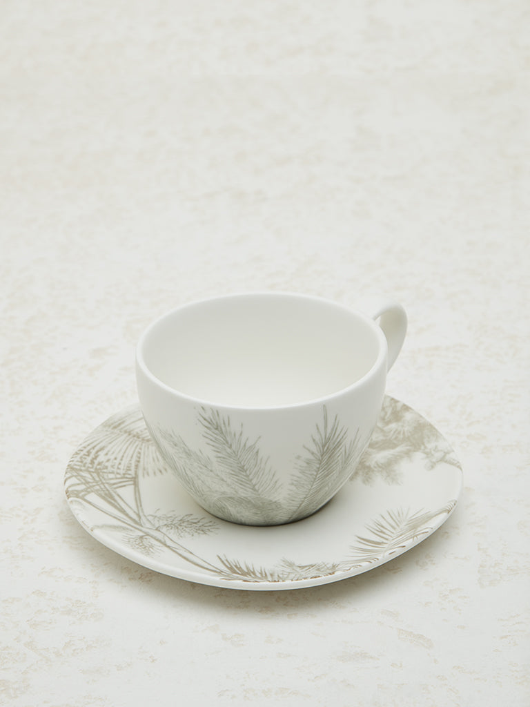 Westside Home Light Brown Leaf Design Tea Cup and Saucer Set