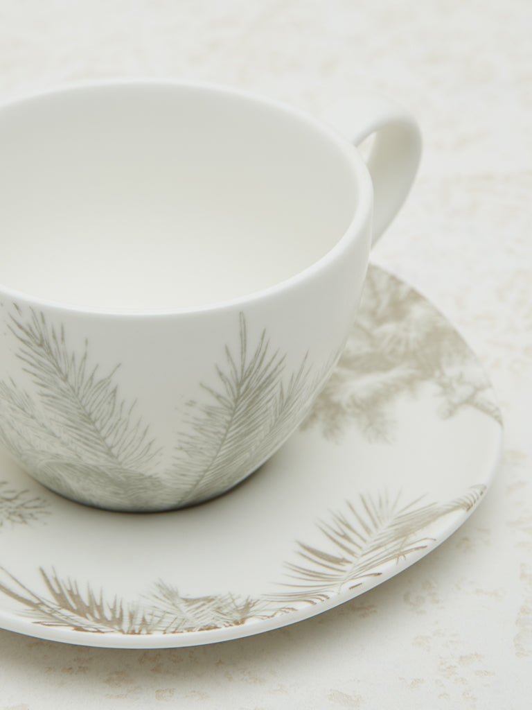 Westside Home Light Brown Leaf Design Tea Cup and Saucer Set