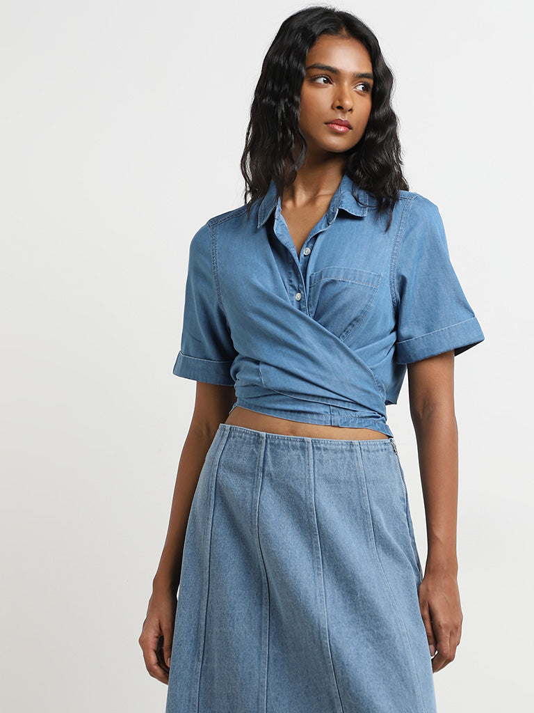 LOV Blue Solid Cotton Shirt