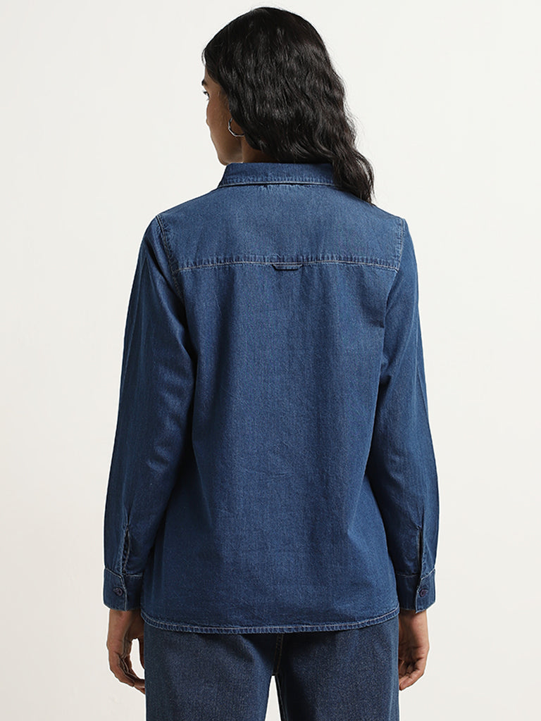 LOV Dark Blue Diamante Detailed Denim Shirt