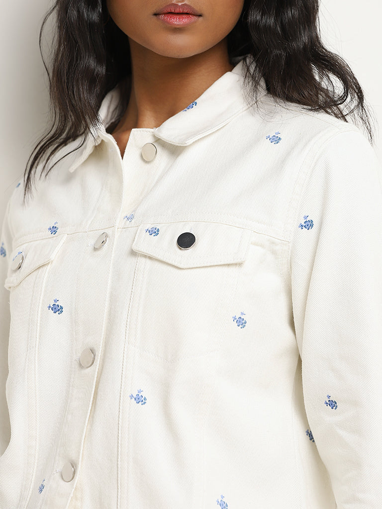 LOV White Ditsy Floral Print Denim Jacket