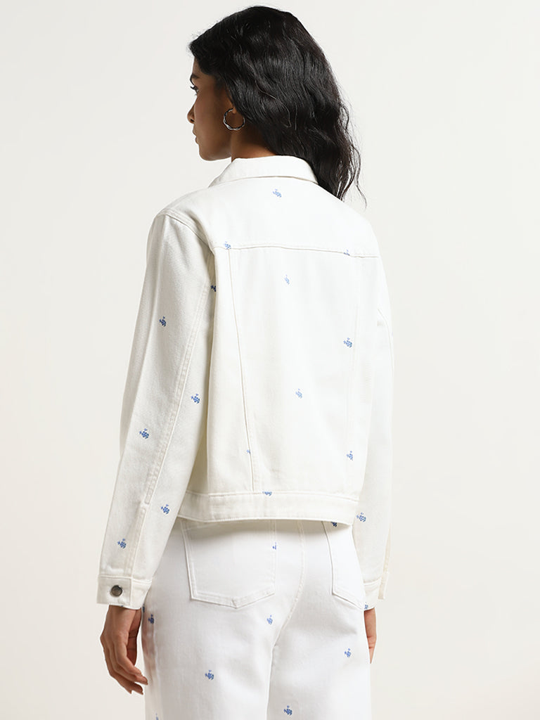 LOV White Ditsy Floral Print Denim Jacket