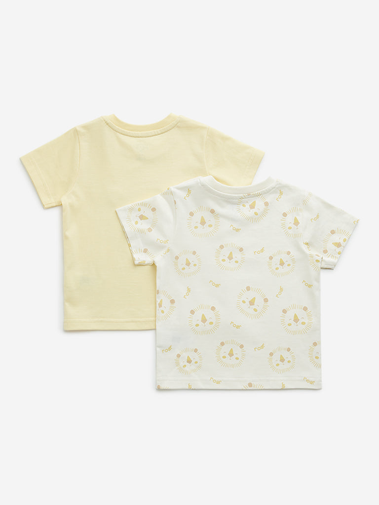 HOP Baby Yellow Lion Printed T-Shirts - Pack of 2