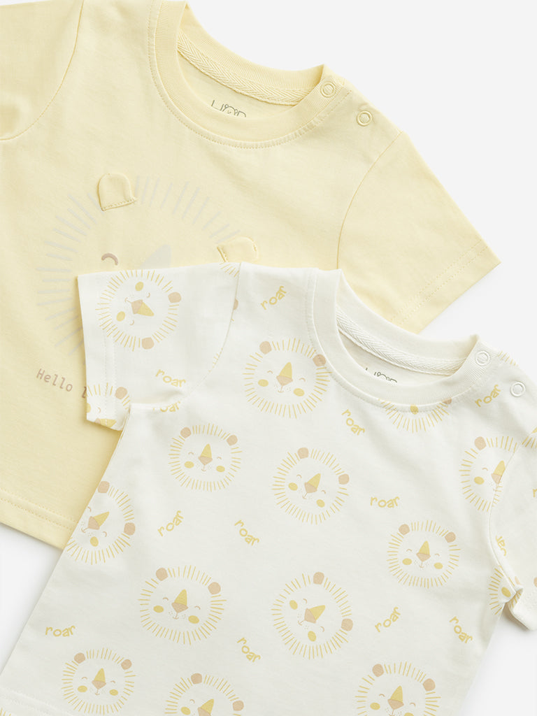 HOP Baby Yellow Lion Printed T-Shirts - Pack of 2