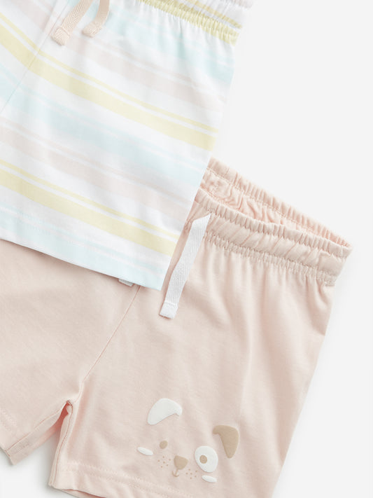 HOP Baby Peach Printed Mid-Rise Cotton Shorts - Pack of 2