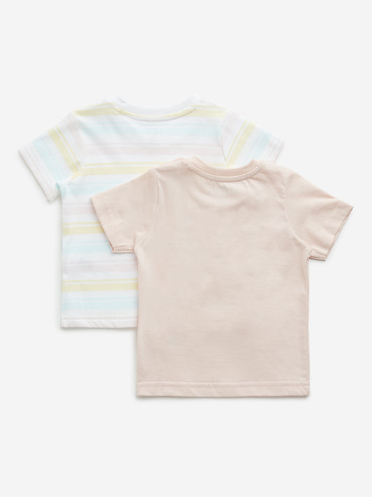 HOP Baby Peach Printed Cotton T-Shirts - Pack of 2