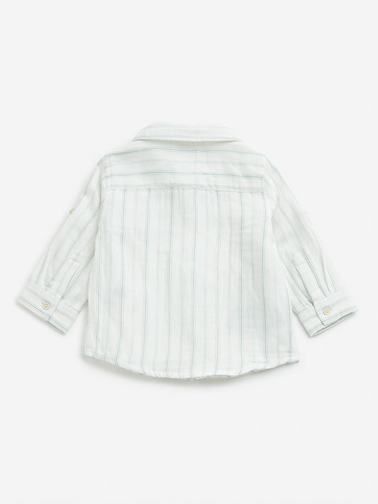 HOP Baby White Stripe Printed Cotton Shirt