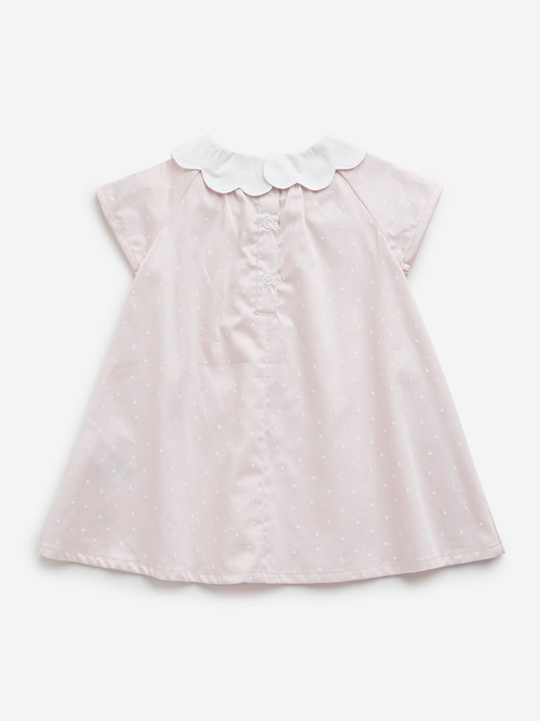 HOP Baby Pink Polka Dot Design A-Line Cotton Dress