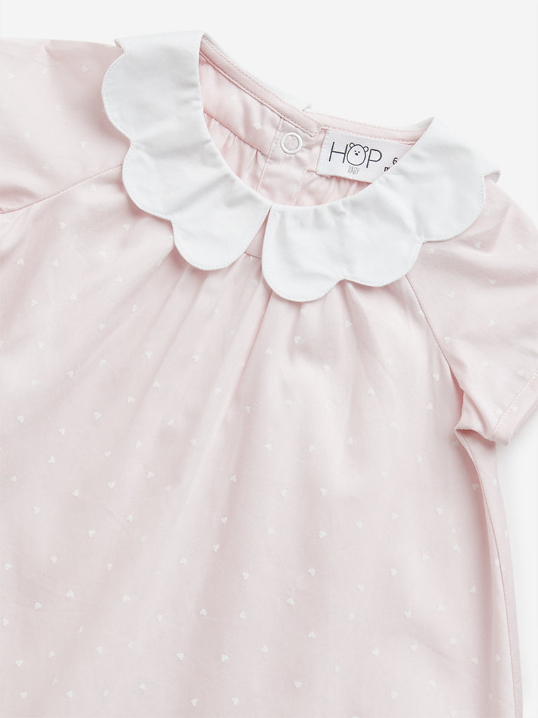 HOP Baby Pink Polka Dot Design A-Line Cotton Dress