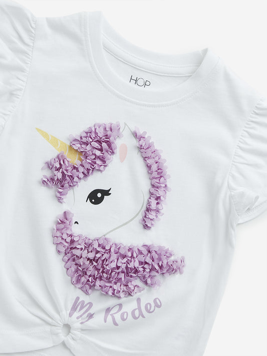 HOP Kids White Unicorn Design Cotton T-Shirt