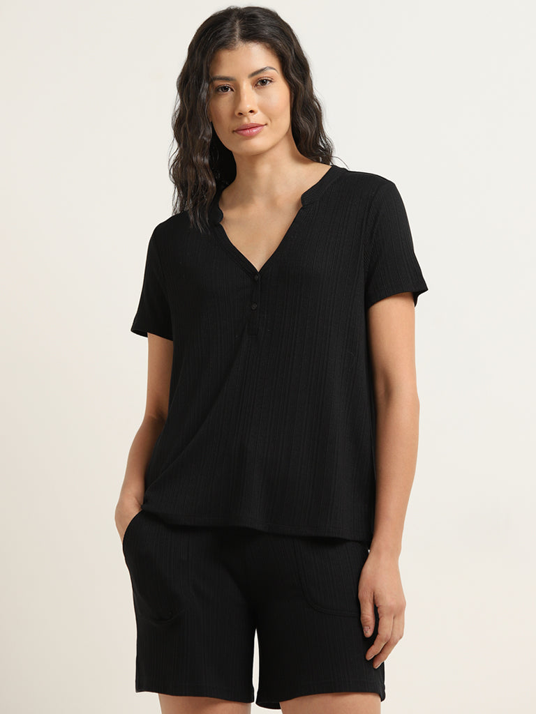 Wunderlove Black Ribbed Textured Top