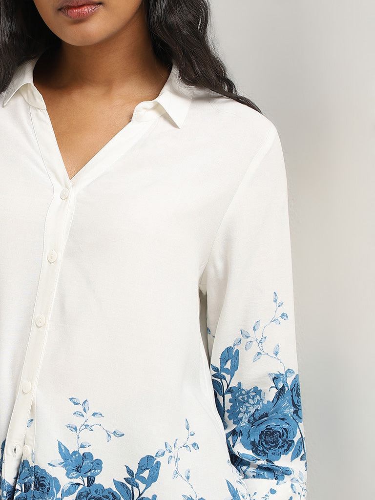 LOV White Floral Design Shirt