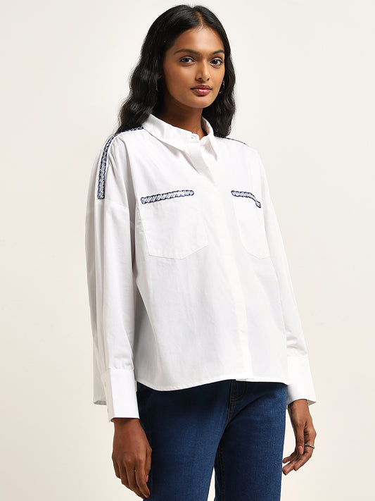 LOV White Embellished Cotton Shirt
