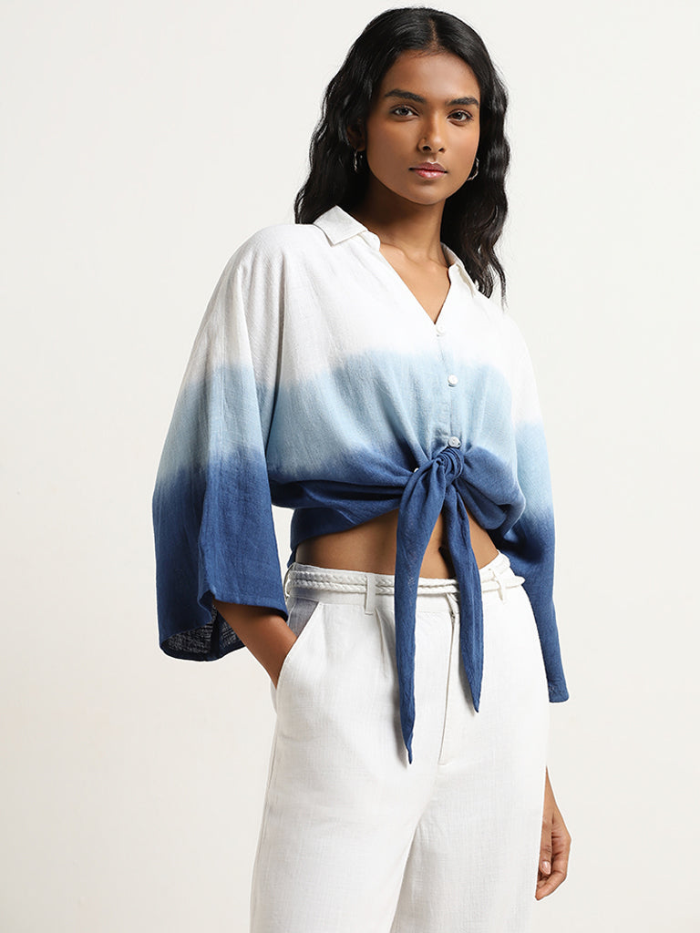 LOV White Ombre Blended Linen Shirt