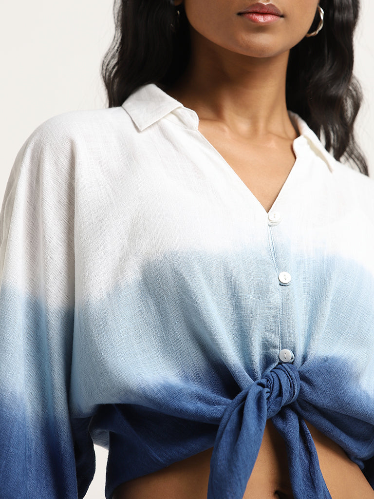 LOV White Ombre Blended Linen Shirt