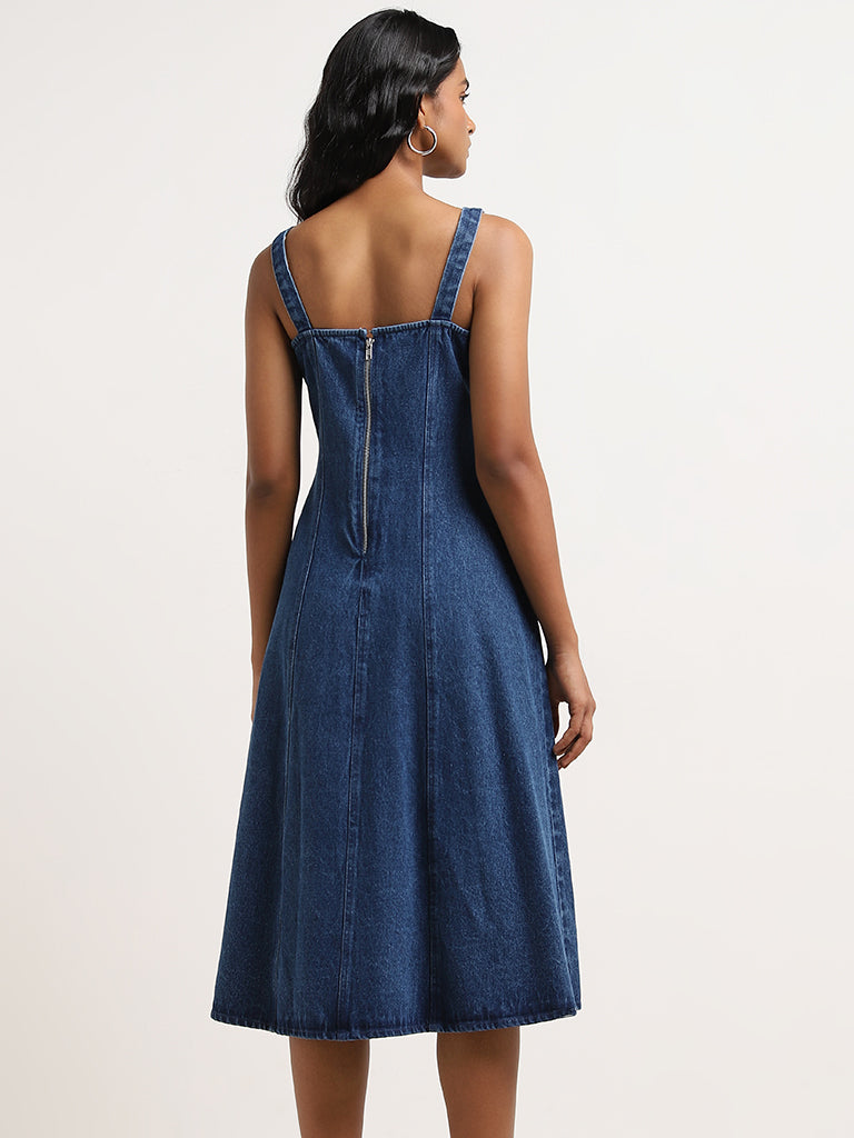 Buy LOV Dark Blue A Line Denim Dress from Westside