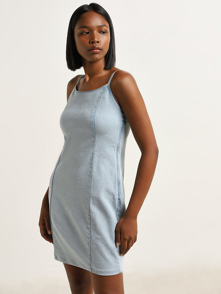 Buy Nuon Light Blue Denim Bodycon Dress from Westside