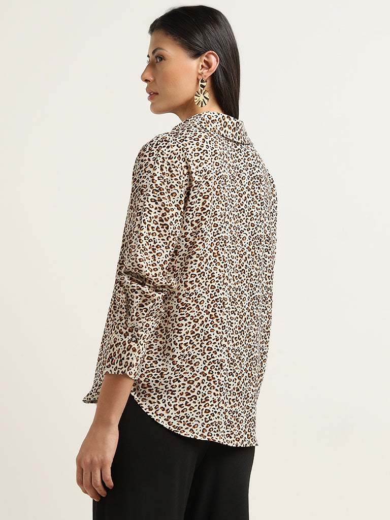 Wardrobe Beige & Black Leopard Printed Shirt