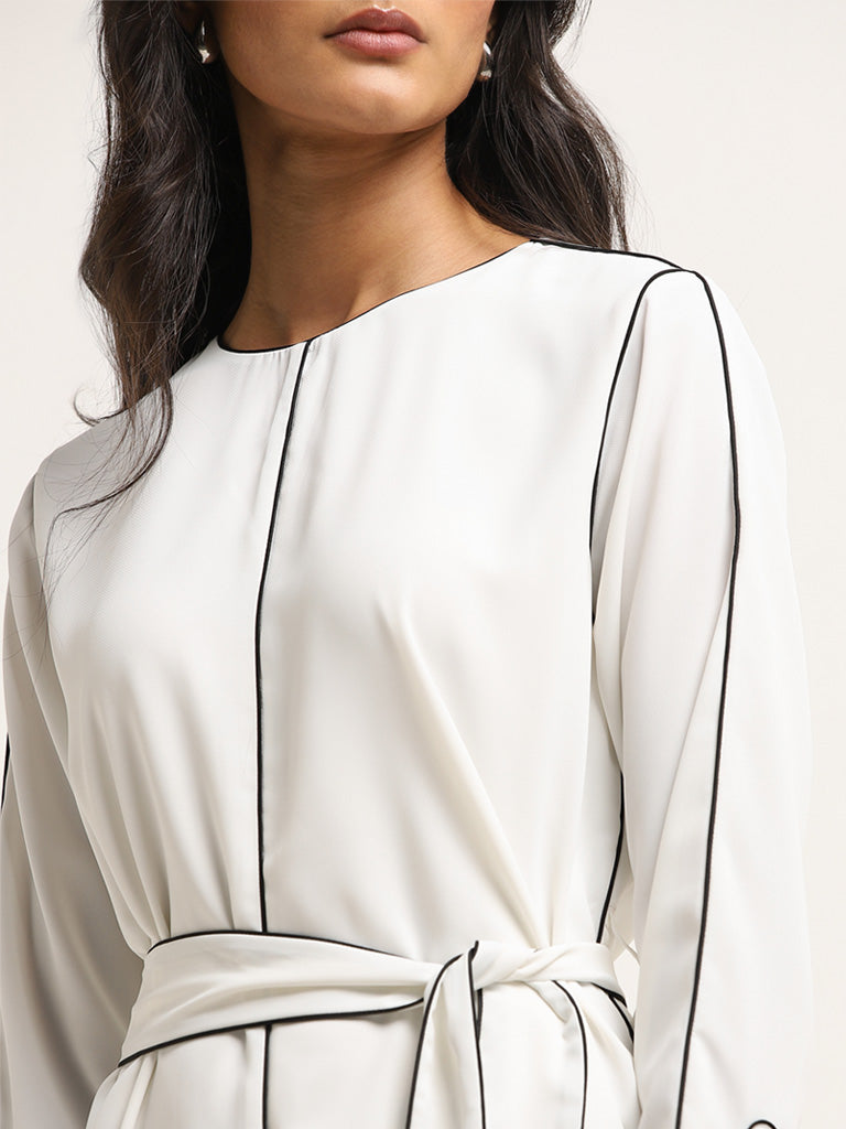 Wardrobe Ivory A-Line Dress with Belt