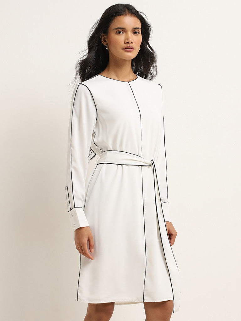 Wardrobe Ivory A-Line Dress with Belt