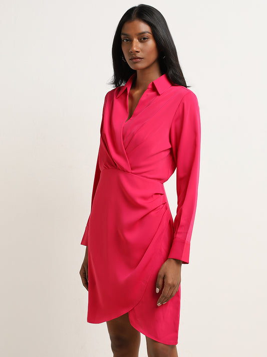 Wardrobe Fuchsia Wrap Shirt Dress