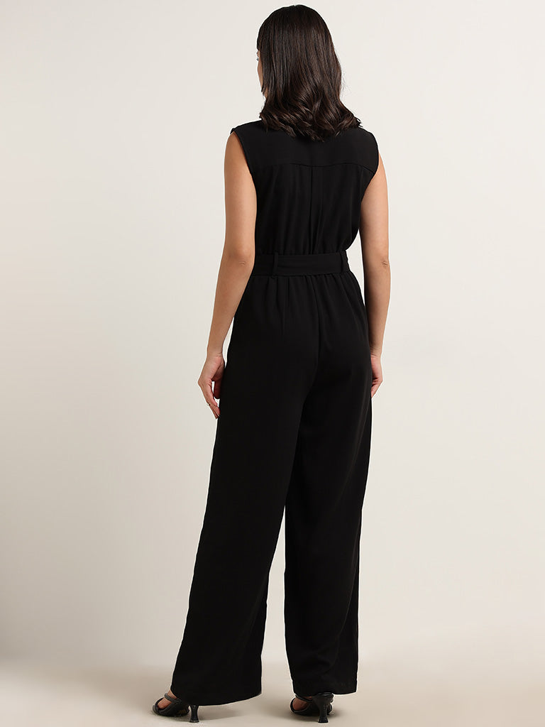 Wardrobe Black Solid Jumpsuit with Belt