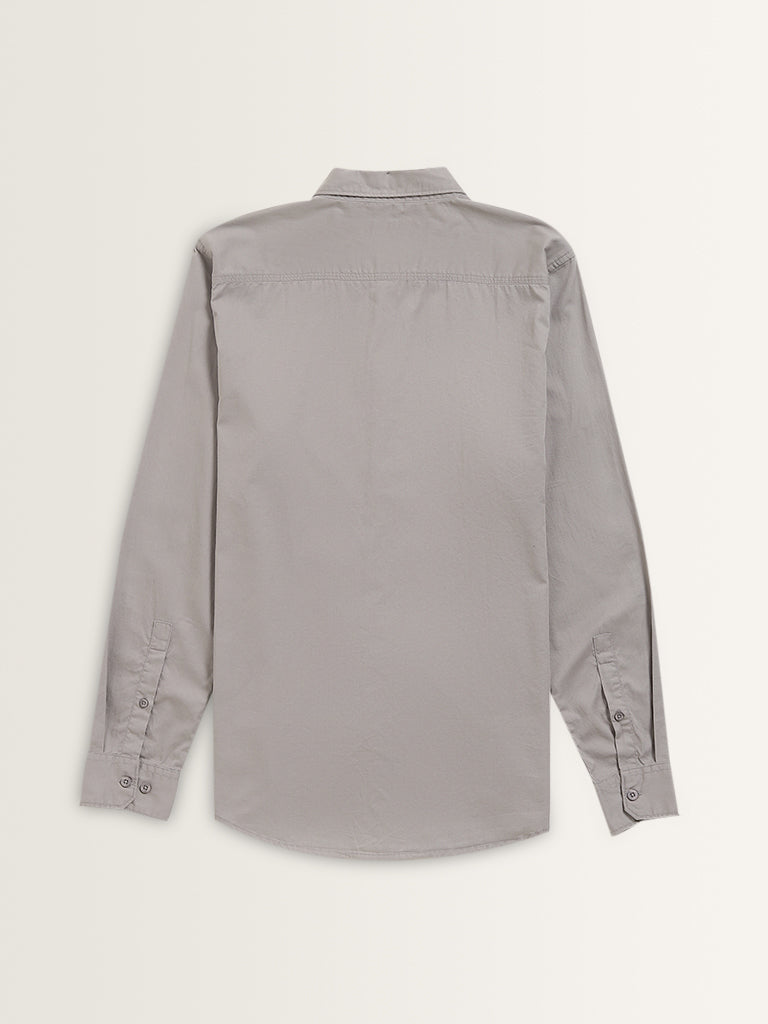 Nuon Grey Solid Slim-Fit Cotton Shirt