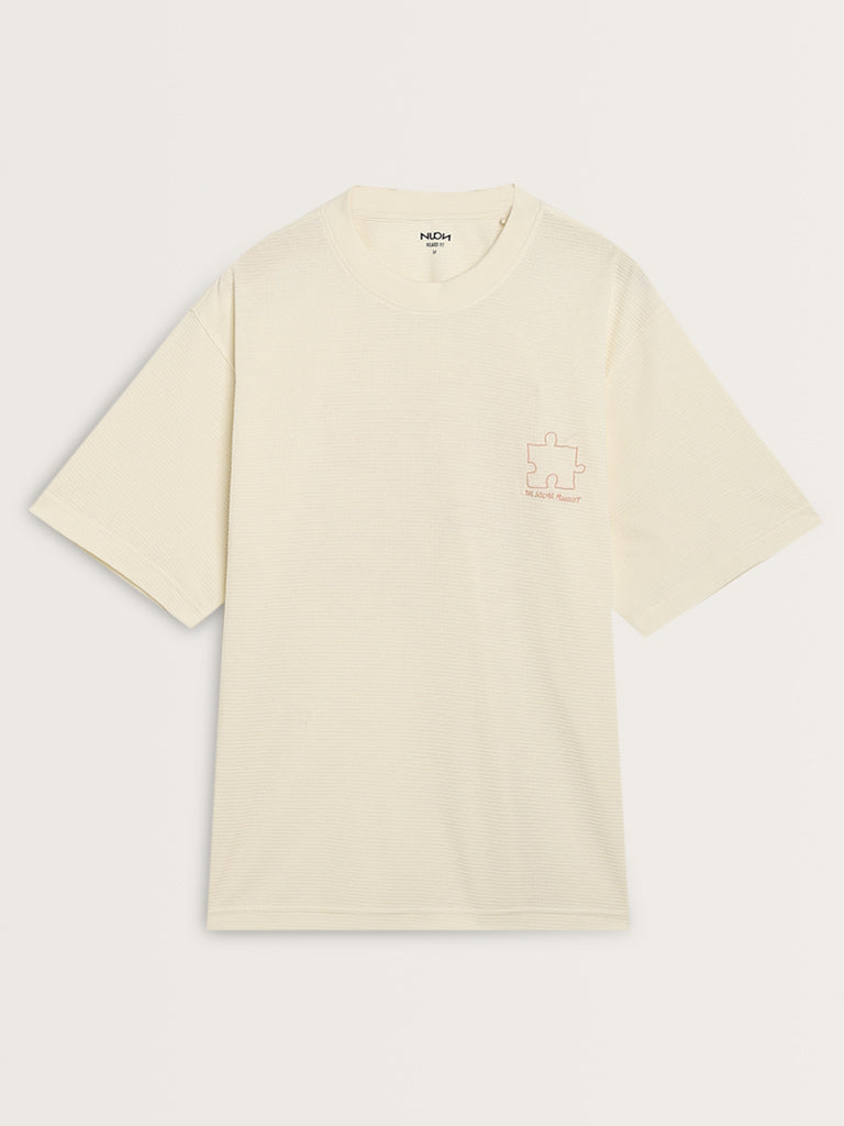 Nuon Off-White Text Print Relaxed-Fit T-Shirt