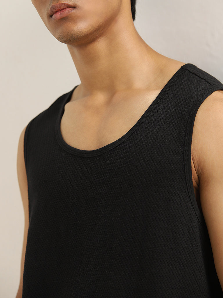 Nuon Black Textured Slim-Fit Cotton T-Shirt