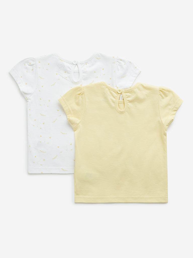 HOP Baby Yellow Printed Cotton T-Shirts - Pack of 2